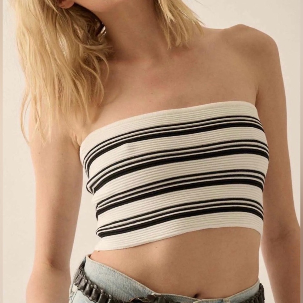 Promesa Shaper Fit Striped Rib-Knit Bandeau Tube Top Black and White Size M 🖤🤍